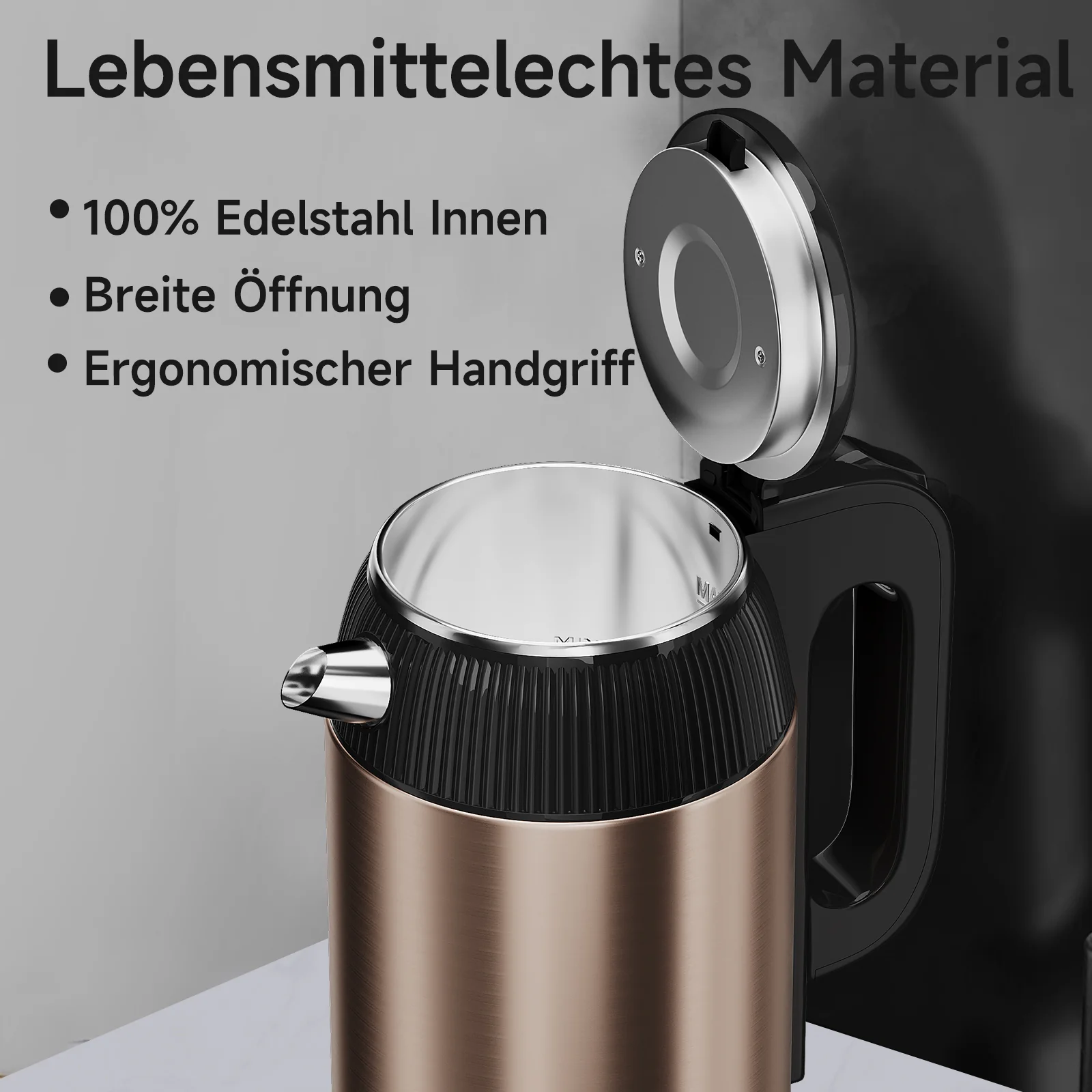 Wasserkocher 3L Kabellos 1500W BPA-frei, Schnellkochend, Retro Design Blau/Roségold - Image 2