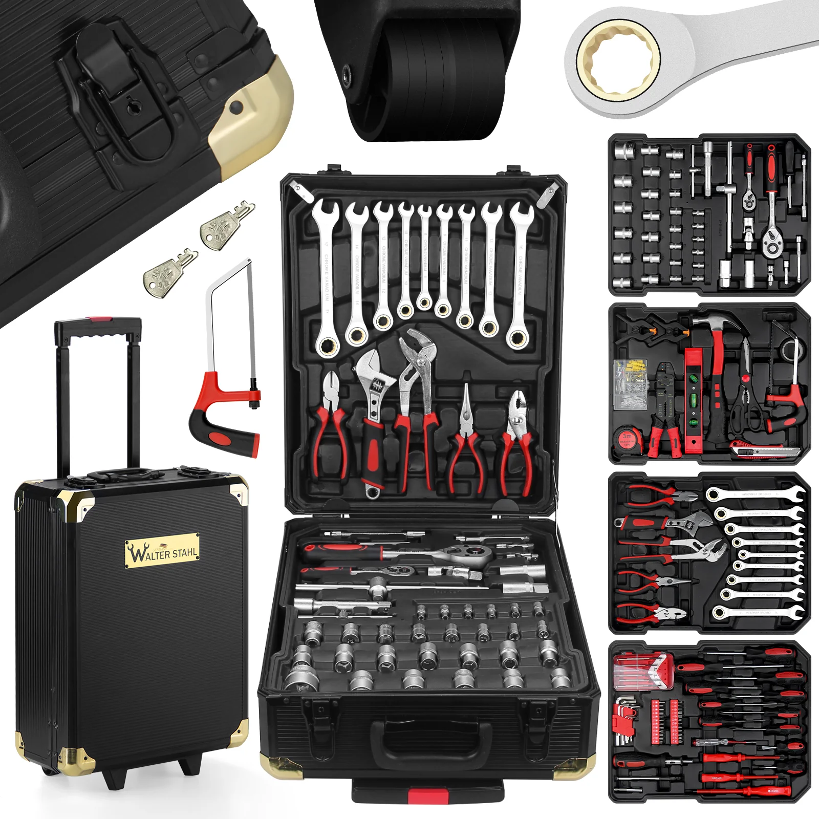 Werkzeugkoffer 599-tlg, Aluminiumkoffer, vielseitiges Werkzeugset für Werkstatt & Haushalt