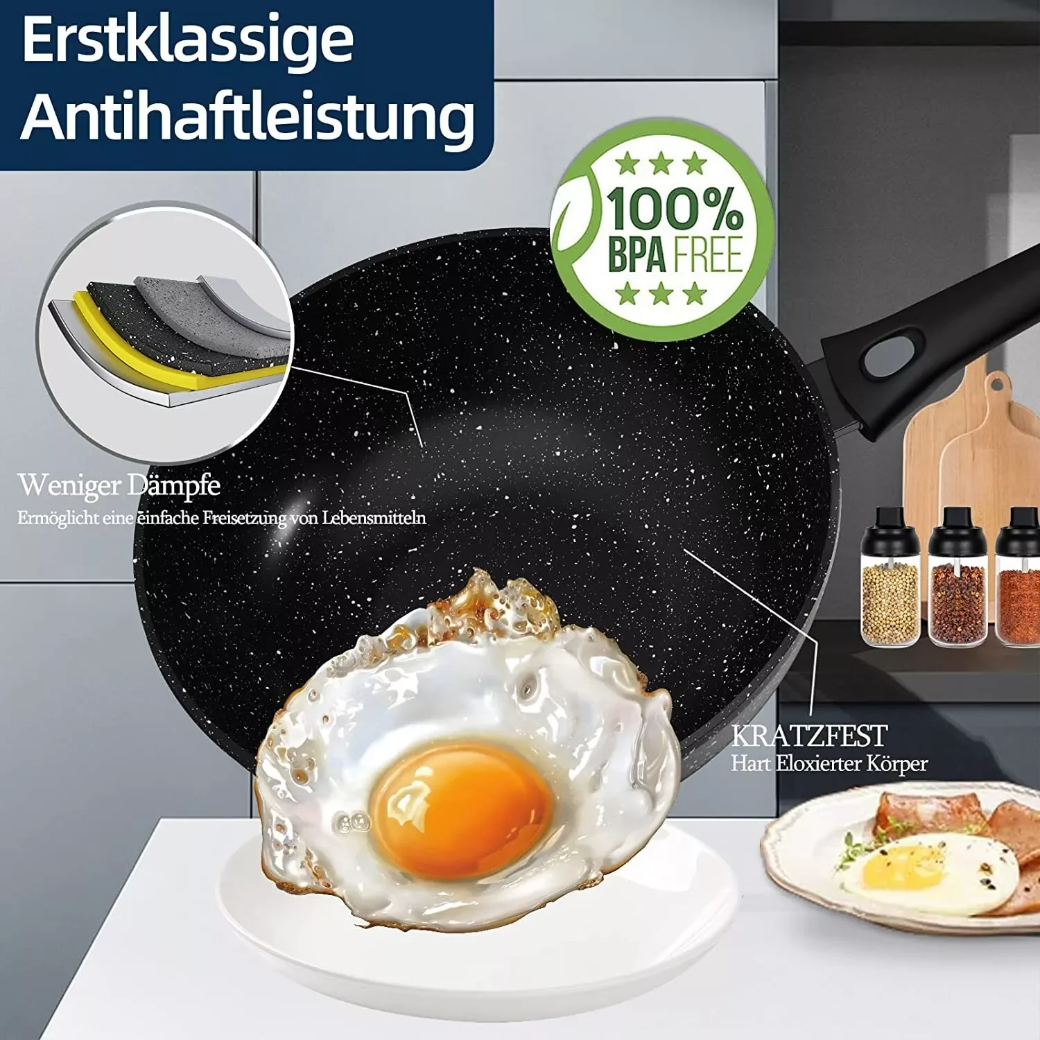 Wokpfanne Induktion Abnehmbarer Griff Deckel 28 30 32 cm Antihaft - Image 9